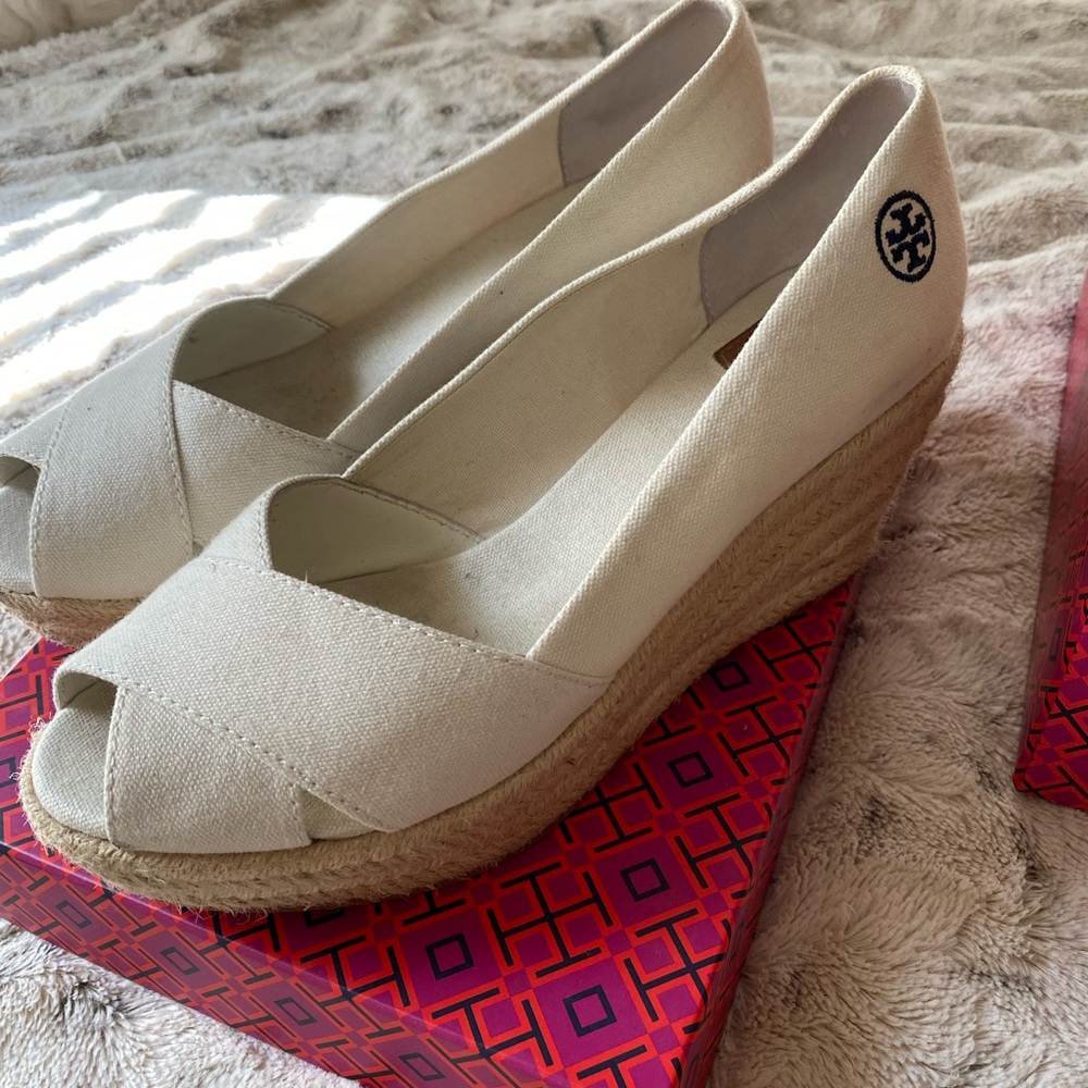 Tory Burch Filipe 75mm wedge espadrille canvas ivory